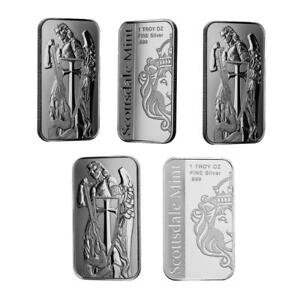 5 x 1 oz .999 Silver Bars - Scottsdale Mint Archangel Silver Bullion Bars #A626