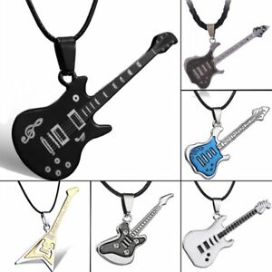 Stainless Steel Guitar Music Pendant Necklace Party Jewelry Men Women Party Gift