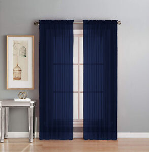 2 Piece Fully Stitched Sheer Voile Window Panel Curtain Drape Set