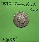1870 Indian Head Cent Penny GD Good See Pictures