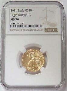 2021 T-2 GOLD AMERICAN EAGLE $10 COIN 1/4OZ NGC MINT STATE 70