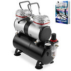 PointZero 1/3 HP Dual Piston Airbrush Compressor with Tank, Gauge and Water Trap