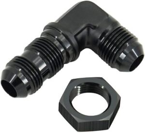 6 AN AN6 Male to Male 90 Degree Bulkhead Fitting Adapter With Nut Black