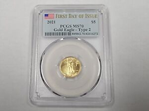 2021 $5 American Gold Eagle Type 2  PCGS MS 70 1ST DAY of ISSUE