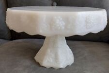 Vintage Anchor Hocking Milk Glass Grape Pattern Pedestal Cake Stand