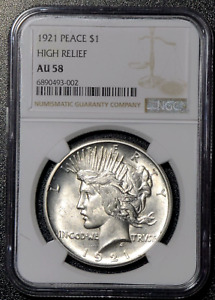 1921 Peace Silver Dollar High Relief NGC AU 58 3002