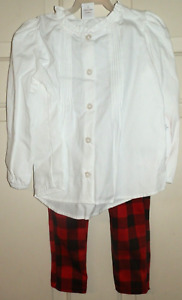 New Toddler Girls size 4T Christmas Holiday Pants Set Outfit  Red Plaid White