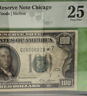 PMG 25 $100 BILL 1928 FEDERAL RESERVE NOTE CHICAGO SERIAL NUMBER G00000020* STAR