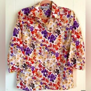 Sag Harbor Blouse Women’s Medium Petite Multicolored Abstract Floral Button Up