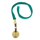 Vintage Authentic Gucci Key Chain Gold Plate Enamel GG Brown Leather Lanyard