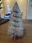 Vintage Large White With Silver Tips Bottle Brush Tree with Mercury Bead Glass