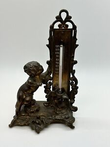 New ListingAntique Brass Thermometer Child/Angel Figure Sculpture Masterpiece Statue 9.5”