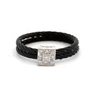 Charriol Geneve 18K White Gold Diamond & Signature Black Steel Ring Size 6.5