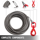 Wire Rope Winch Cable 3/8 Inch 100Ft 4400Lbs Fiber Core Self Locking Swivel Hook