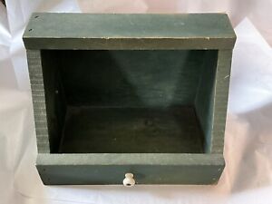 Green Wood Wooden Bin Drawer Open Box 11.125 x 8.75 x 6 .25inches. Vintage