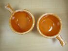 HULL Pottery Set of 2 Orange Tangerine Drip Glazed Chili Soup Bowls w/Handle USA