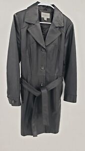 Worthington Women's Med. Black Long Leather Trench Coat With Belt. (0746)