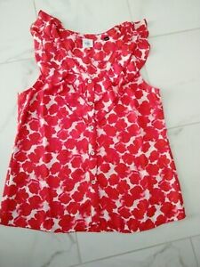 EUC Women's CAbi Red Floral sleeveless Ruffled Blouse Size XS