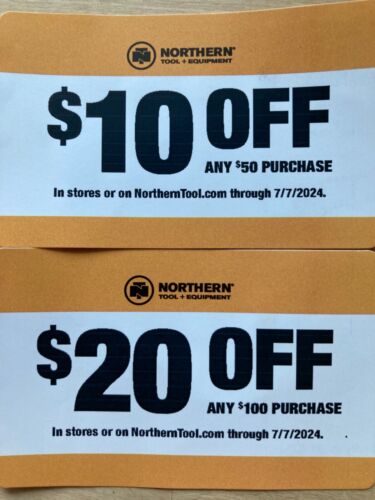Northern tool + equipment  promo codes:  $10 Off, $20 Off (exp. 7/7/24)
