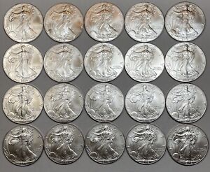 2002 American Silver Eagle 1 oz $1 Roll - 20 BU Coins -Actual Coins Shown