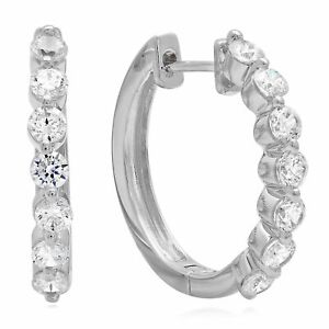 0.7ct Round Cut Hoop Lab created Diamond 18K White Gold Earrings Lever Back