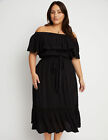 Plus Size - Womens Dress -  Off The Shoulder Tiered Lacedetail Woven Midi Dress