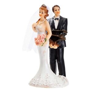 Funny Wedding Cake Topper, Bride Tied Up Groom Couple Figurine, 2.6 x 4.6 x 2.3