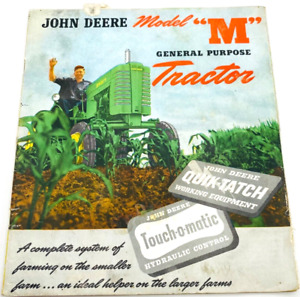 Vintage 1946 JOHN DEERE Sales Brochure Model M TRACTOR JD Equipment 1-2 Plow