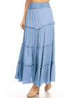 Bohemian Gypsy Long Elastic Waist Maxi A-Line Tiered Skirt