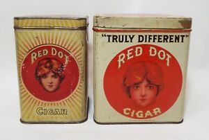 2 Old Antique RED DOT CIGAR Federal Barnes Smith TOBACCO Advertising TINS