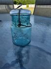 Lustre blue canning jar with wire and bail
