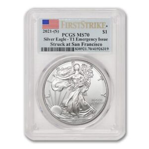 2021-(S) $1 Silver Eagle Type 1 PCGS MS70 First Strike 1oz .999 American coin