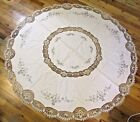 Vtg Tablecloth Crochet Point Venise Needle Lace Cut Work Inset Round Beige 55in