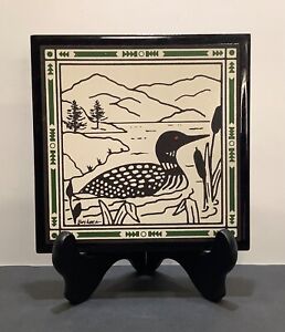 Besheer Art Tile Trivet Loon and Mountains 6x6 Inch Tile
