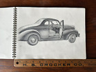 Antique Still Life VTG 1940s ORIGINAL Sketchbook Pencil Drawing CAR Automobile
