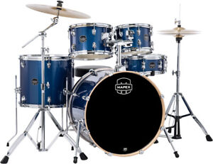 Mapex Venus 5-Piece Rock Complete Drum Kit, Blue Sky Sparkle w/ Cymbals and Hard