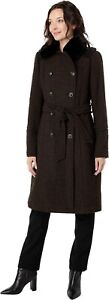 Vince Camuto Double-Breasted Belted Wool Coat with Faux Fur Collar V20731-ME Bla