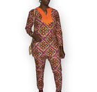Women Nigerian Senator Style Orange And Multi Color Top And Pants
