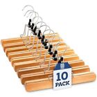 High-Grade Wooden Pants Hangers with Clips Non Slip Skirt 10 Pack Natural Wood