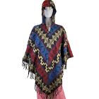 Vintage 90s Wool Fringe Poncho One Size Women Men Southwestern Jacket Hood Shawl
