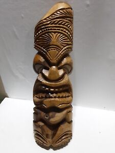 INCREDIBLE VINTAGE POLYNESIAN ISLAND CARVED WOOD TIKI STATUE 13.5 x 4 INCHES
