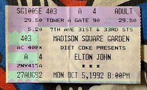 ELTON JOHN - OCTOBER 5, 1992 - MADISON SQUARE GARDEN - TICKET