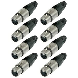 8x Neutrik NC4FX XLR 4Pin Female Pro Audio Cable Connector Adapter Silver Plated