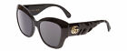Gucci GG0808S Womens Cat Eye Sunglasses Black Ribbed Chevron Gold Logo/Grey 53mm