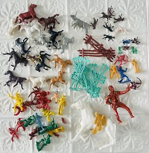 Vintage Plastic Cowboys Indians Horses Misc. Huge Lot All Sizes  Toy Collection