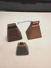 VTG LOT OF 3 SQUARE METAL COW GOAT SHEEP BELLS BARN COUNTRY FARM GATE BELL