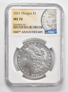 2021-P MS70 Morgan Silver Dollar Philadelphia $1 NGC 100th Anniversary Lbl *0315