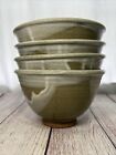 Hand Thrown Glazed Art Pottery Footed Serving Bowls Set Of Four Green Unique