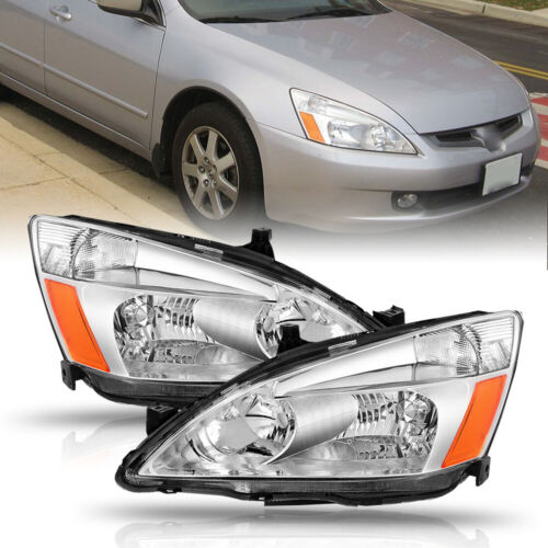 2 PCS For 2003-2007 Honda Accord Headlights Head Lamps Left+Right Chrome Housing (For: 2007 Honda Accord)