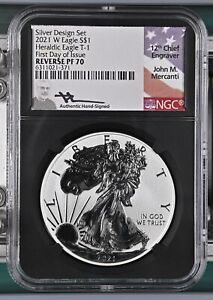 2021 W Silver Eagle T-1 NGC RP70 First Day of Issue Mercanti Signed Design Set